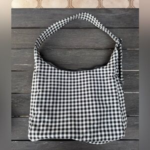 Baggu Black and White Gingham Nylon Shoulder Bag - regular size, not mini